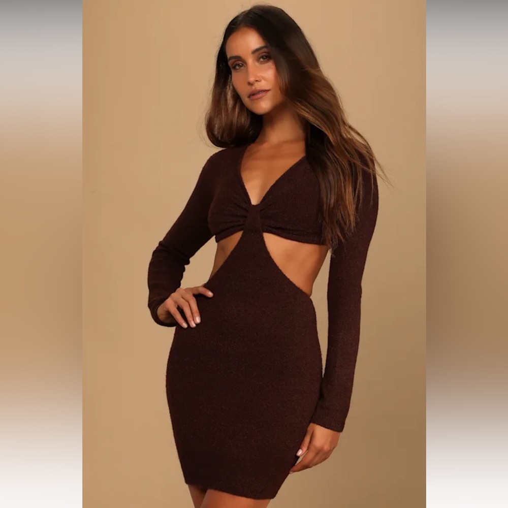 Brown Cutout Sweater Dress